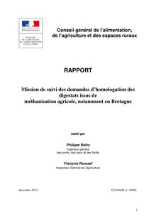 Mission de suivi des demandes d homologation des digestats issus de méthanisation agricole, notamment en Bretagne