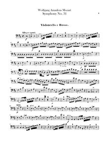 Partition violoncelles / Basses, Symphony No.31, Paris Symphony