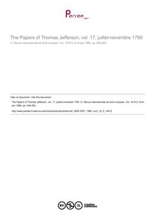 The Papers of Thomas Jefferson, vol. 17, juillet-novembre 1790 - note biblio ; n°2 ; vol.18, pg 549-550