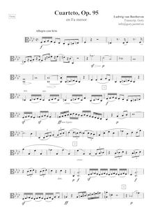 Partition viole de gambe, corde quatuor No.11, Op.95, Quartetto serioso par Ludwig van Beethoven