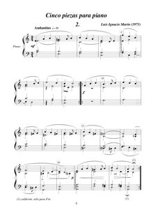 Partition , Andantino, 5 Piezas para piano, Marín García, Luis Ignacio