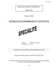 Sujet du bac ES 2008: Sciences Economiques Spécialité