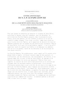 DE N. S. P. LE PAPE  LÉON XII DE LA SOCIÉTÉ DITE DES FRANCS-MAÇONS
