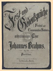 Partition complète, Fest- und Gedenksprüche, Brahms, Johannes par Johannes Brahms