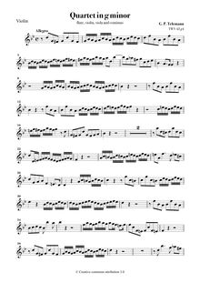Partition violon, Quartetto, G minor, Telemann, Georg Philipp