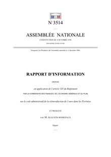 Rapport d information déposé par la Commission des finances [...] sur le coût administratif de la réintroduction de l ours dans les Pyrénées