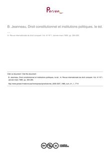B. Jeanneau, Droit constitutionnel et institutions politiques, Ie éd. ... - note biblio ; n°1 ; vol.41, pg 264-265
