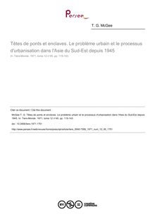Têtes de ponts et enclaves. Le problème urbain et le processus d urbanisation dans l Asie du Sud-Est depuis 1945 - article ; n°45 ; vol.12, pg 115-143