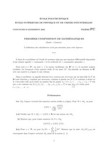 Première composition de Mathématiques 2002 Classe Prepa PC Ecole Supérieure de Physique et de Chimie Industrielles