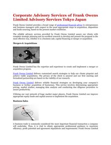 Corporate Advisory Services of Frank Owens Limited Advisory Services Tokyo Japan