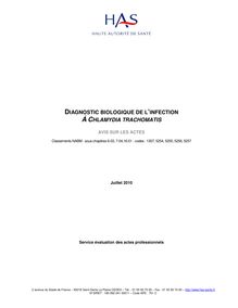 Diagnostic biologique de l infection à Chlamydia trachomatis - Document d avis - Diagnostic biologique de l infection à Chlamydia trachomatis - Document d avis