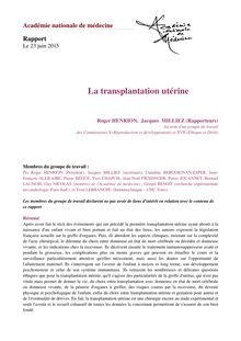Le rapport de l Académie de médecine sur la transplantation utérine