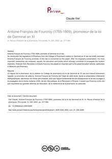 Antoine-François de Fourcroy (1755-1809), promoteur de la loi de Germinal an XI - article ; n°339 ; vol.91, pg 377-394