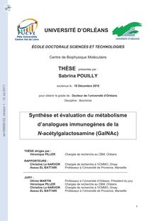 Synthèse et évaluation du métabolisme d analogues immunogènes de la N-acétylgalactosamine (GalNAc), Synthesis and evaluation of the metabolism of immunogenic N-acetylgalactosamine analogs