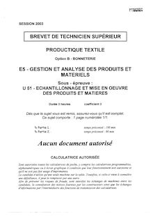 Echantillonnage et mise en oeuvre des produits et matières 2003 Bonneterie BTS Productique - textile