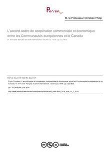 L accord-cadre de coopération commerciale et économique entre les Communautés européennes et le Canada - article ; n°1 ; vol.22, pg 822-835