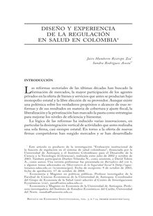 Diseño y experiencia de la regulación en salud en Colombia (The Design and Experience of Health Regulation in Colombia)