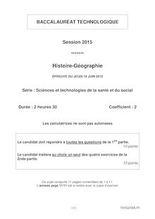 Bac 2015: sujet Histoire Géographie Sciences et technologies de la santé et du social