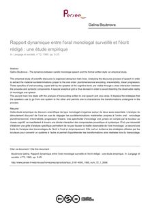 Rapport dynamique entre l oral monologal surveillé et l écrit rédigé : une étude empirique - article ; n°1 ; vol.72, pg 5-25