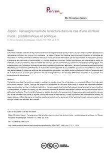 Japon : l enseignement de la lecture dans le cas d une écriture mixte : problématique et politique - article ; n°1 ; vol.113, pg 5-18