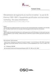Réhabilitation de logements et marché immobilier : le cas de St Etienne (1981-1987) / Households gentrification and real estate marketing : the case of St Etienne - article ; n°3 ; vol.64, pg 153-157
