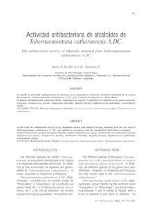 Actividad antibacteriana de alcaloides de Tabernaemontana catharinensis A.DC. (The antibacterial activity of alkaloids obtained from Tabernaemontana catharinensis A.DC.)