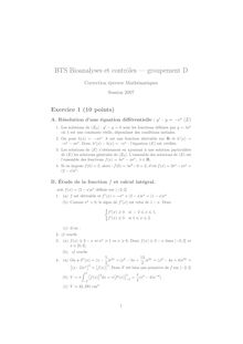 Corrige BTSBIOCON Mathematiques 2007
