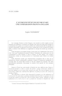 L’authenticité d’une œuvre d’art. Comparaison franco-anglaise - article ; n°3 ; vol.56, pg 625-654