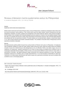 Niveaux d abrasion marine quaternaires autour du Péloponèse - article ; n°433 ; vol.79, pg 325-342