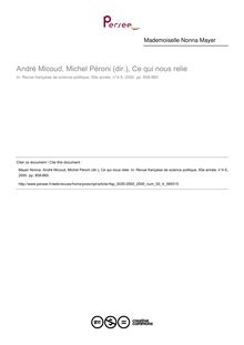 André Micoud, Michel Péroni (dir.), Ce qui nous relie  ; n°4 ; vol.50, pg 858-860