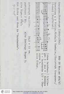 Partition complète, Ouverture en C major, GWV 405, C major, Graupner, Christoph