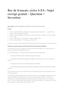 Bac Premiere 2012 S ES Francais Corrige Question 1 + Invention