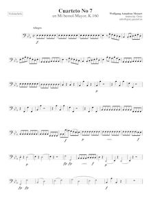 Partition violoncelle, corde quatuor No.7, E♭ major, Mozart, Wolfgang Amadeus