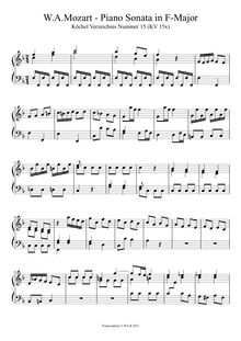 Partition Piano Sonata en F major, K.15x, pour London Sketchbook