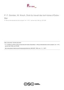 P. F. Gonidec, M. Kirsch, Droit du travail des terri­toires d Outre-Mer - note biblio ; n°1 ; vol.11, pg 257-259
