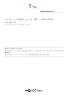 Le statut de Hong Kong après 1997 : un défi au Droit international - article ; n°1 ; vol.1, pg 30-36