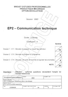 Corrige BEP PROD MECA Communication technique  2003 DECOLL