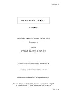 Bac S 2017 écologie, agronomie et territoires