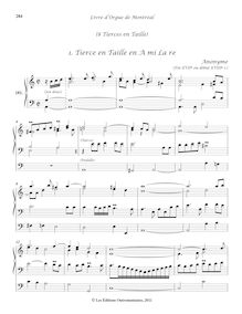 Partition 181-18, 8 Tierces en Taille: , Tierce en Taille en A mi La re - , Tierce en Taille en D - , Tierce en Taille en F - , Tierce en Taille en D - , Tierce en Taille en g♭ - , Tierce en Taille en A - , Tierce en Taille en C - , Tierce en Taille en G, Livre d orgue de Montréal