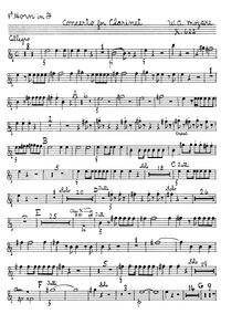 Partition cor 1 (en F), clarinette Concerto, A major, Mozart, Wolfgang Amadeus