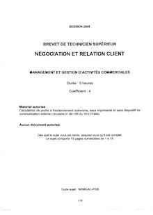 Management et gestion d activités commerciales session 2008 Brevet de Technicien Supérieur Négociation et relation client