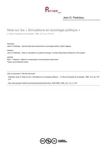 Note sur les « Simulations en sociologie politique »  - article ; n°2 ; vol.10, pg 201-210