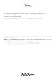 B. Tierney, Religion et droit dans le développement de la pensée constitutionnell - note biblio ; n°3 ; vol.46, pg 985-986