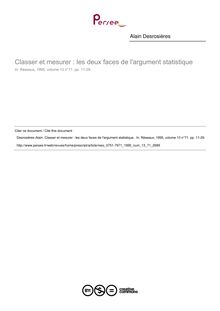 Classer et mesurer : les deux faces de l argument statistique  - article ; n°71 ; vol.13, pg 11-29