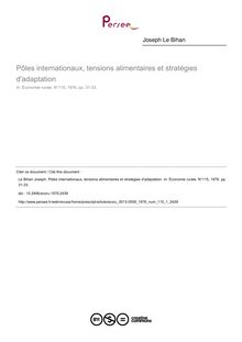 Pôles internationaux, tensions alimentaires et stratégies d adaptation - article ; n°1 ; vol.115, pg 31-33