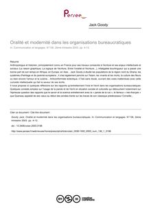 Oralité et modernité dans les organisations bureaucratiques - article ; n°1 ; vol.136, pg 4-12