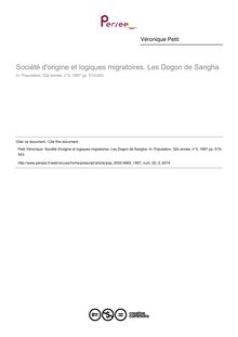 Société d origine et logiques migratoires. Les Dogon de Sangha - article ; n°3 ; vol.52, pg 515-543