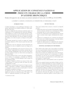 APPLICATION DU CONSENSUS NATIONALPRISE EN CHARGE DE LA CRISE DASTHME BRONCHIQUE. Etude rétrospective
