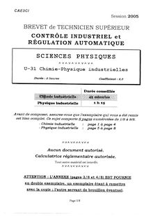 Physique Chimie 2005 BTS Contrôle industriel et régulation automatique