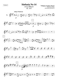 Partition violons I, Symphony No.14, A major, Mozart, Wolfgang Amadeus